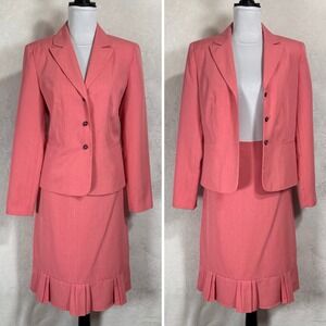 Giorgio Sant'Angelo Pleated‎ Skirt Suit Size 10 Tailored Coral Pink 2 Pc Vintage